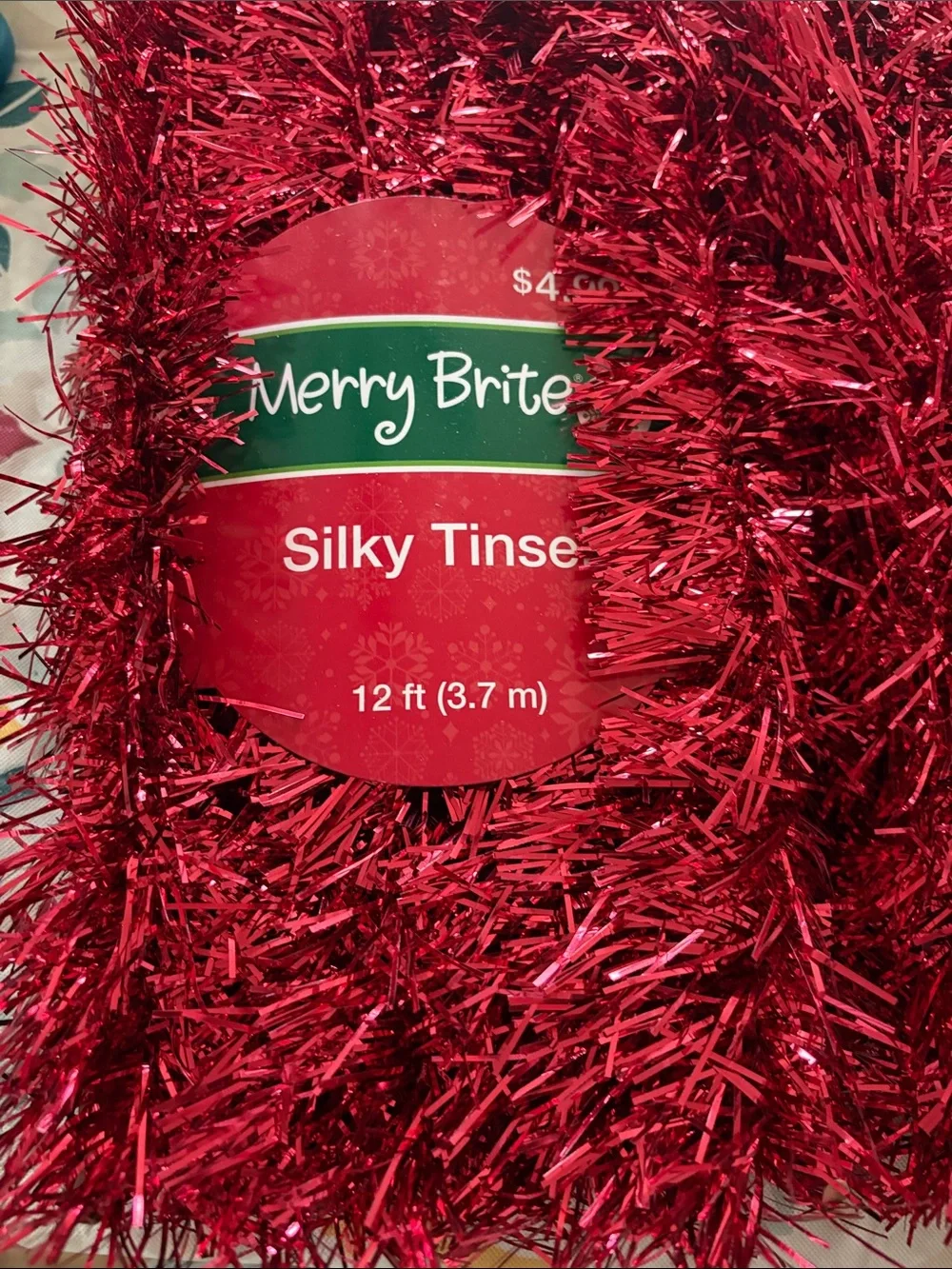 Merry Brite Silky Tinsel Garland - Red and Silver